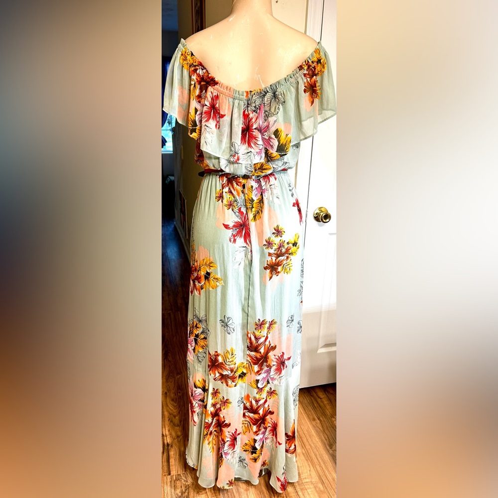 Express Ruffle Floral Maxi Dress with Front Ruffle Split - Picture 4 of 5